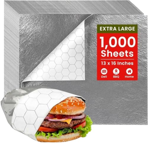 Extra Large - (1000 Sheets) - Sandwich Wrapping Paper Sheets With Foil Backing - Burrito Wrappers Sandwich Paper Wrap - Food Wrapping Deli Wraps - 13 x 16 Inches - size: 1000 Large Sheets