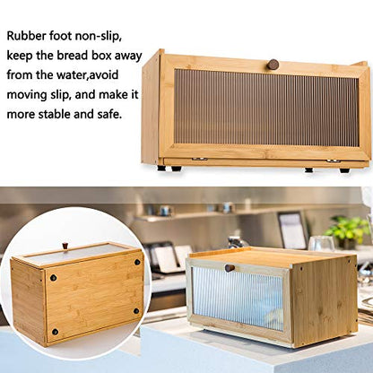 ETMI Bamboo Bread Box for Kitchen Counter-Large Capacity Bread Storage Container Farmhouse Bread Box with Window Bread Holder - color: Bamboo