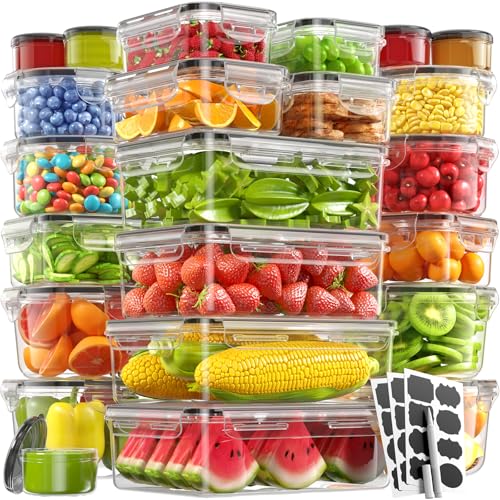 46 Piece Food Storage Containers with Lids(23 Containers & 23 Lids), BPA-Free Plastic Food Containers for Kitchen Storage and Organization, Leak Proof Meal Prep Container, Includes Labels & Pen - color: 46 Piece