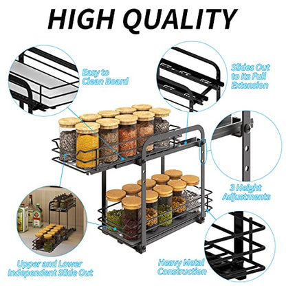 BOIVSHI Spice Rack Organizer for Cabinet, 2 Tier Pull Out Spice Organizer for Cabinet Height Adjustable Heavy Duty Metal Basket for Inside Cabinets & Pantry Closet (5.5''Wx10.5''Dx9.5''H) - size: 2 Tier,5.5''Wx10.5''Dx9.5''H