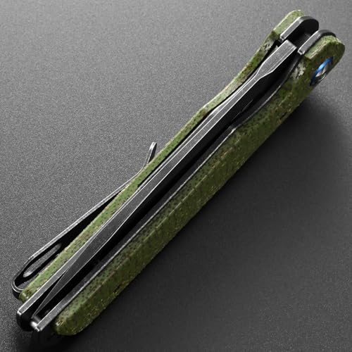 Eafengrow EF973 Folding Knife, D2 Steel Blade Micarta Handle Scale Pocket Knife Folder for Working Camping Hiking EDC Tool Knife（army green - color: green