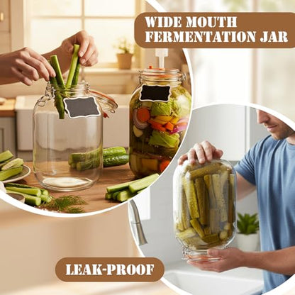 2 Pack 1 Gallon Large Fermentation Jars with Airlocks, Glass Fermenting Kit for Veggies, Sauerkraut, Kombucha, Pickles
