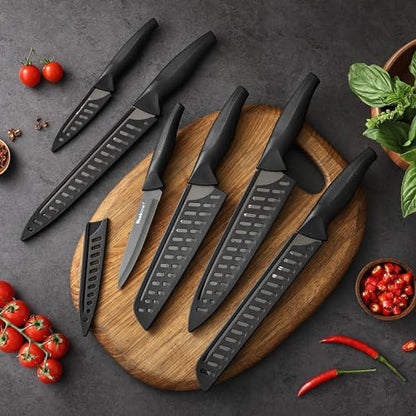 Wanbasion Black Stainless Steel Knife Set, Sharp Kitchen Knife Set Professional, Kitchen Knife Set Dishwasher Safe with Covers for Cooking - color: Black