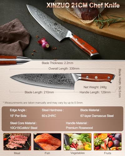 XINZUO Chef Knife 8.3 Inch, VG-10 Super Stainless Steel Gyuto Knife for Professional Chefs and Home Cooking, Ultra Sharp Kitchen Knife with Rosewood Handle - Yu Series - size: 8.3 inch Chef Knife