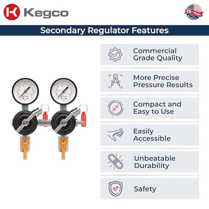 Kegco Secondary Regulator, Double Gauge, Black