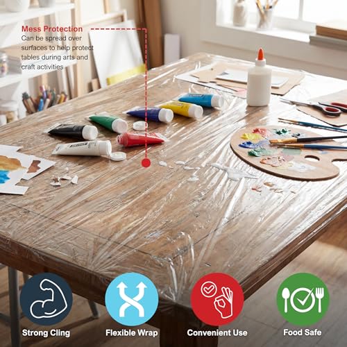 PAMI 12'' x 2000 FT PVC Cling Wrap, Heavy Duty Plastic Food Wrap with Slide Cutter, Clear Stretch Film, Strong Cling, Food Safe, for Commercial & Home Kitchen Use - size: 12'' x 2000 FT