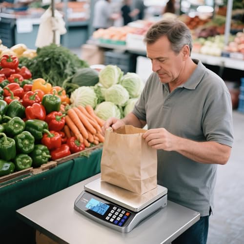 Atogou 110lb Food Scale, Commercial Kitchen Scale with Price Computing, Plug-in Usable, 0.05oz/1g, 304 Stainless Steel, for Cooking, Vegetables, Farm, Industry, Counting. LC300 Grey - style: Grey 110lb/50kg