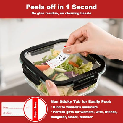 NATURALABEL 300 PCS Removable Freezer Labels with Dispenser - 1" x 3" Food Labels for Meal Prep Containers, Easy Peel-Off Design, No Residue (Red) - color: Preprinted-red