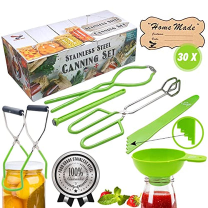Supa Ant Canning Supplies - USA Assembled & Certified Food Grade Stainless Steel Starter Set Canning Kit for Beginners - Wide Kitchen Funnel, Jar Lifter and Wrench, Bubble Popper/Measurer, Lid Lifter - size: 6-Piece Starter