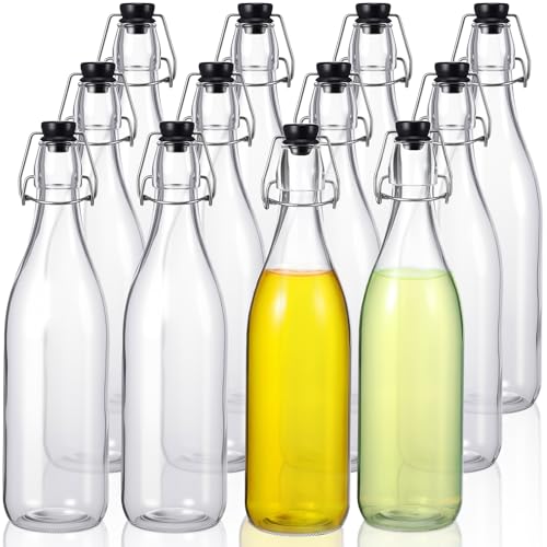 Aoriher 12 Pcs 25 oz Swing Top Glass Bottles 750 ml Glass Bottles with Black Caps for Home Brewing Kombucha Homemade Juices Beer Water Oil Vinegar Soda Syrup Kefir Beverages - color: Clear, Black