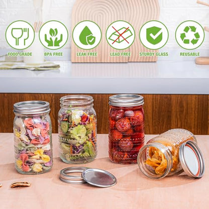 WACOI Mason Jars 32 Oz with Lids Wide Mouth 4 Pack, Glass Jars Canning Jars Large for Centerpieces Pickling Storage Food Meal Prep Salad Jam