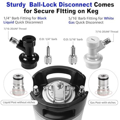 Corny Keg New 2.5 Gallon Ball Lock Keg, 304 Stainless Steel Cornelius Keg Beer Keg with Ball Lock Quick Disconnects & Ball Lock Keg Posts, 2.5 Gallon Keg with Dual Rubber Hanlde for Homebrew