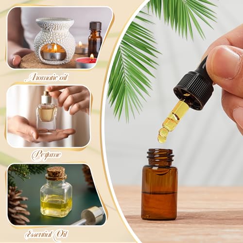 Didaey 200 Pcs 1/2/3/5/10/15 ml Mini Glass Oil Dropper Bottle Bulk, Clear Essential Small Empty Bottles Sample Containers Perfume Liquid Vials with Cap for Traveling (3 ml,Amber) - color: Amber, size: 3 ml