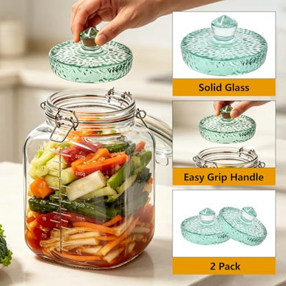 Fermentation Weight Set of 2,Glass Fermenting Weights for Large Gallon Jars,3.5 inch Fermentation Weights with Easy Grip Handle for Sauerkraut,Pickles - size: Small