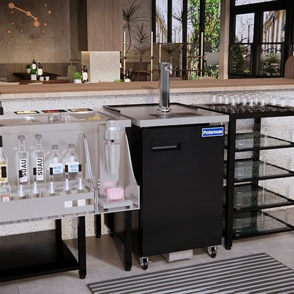 Polarman Beer Kegerator Single Tap Draft Beer Dispenser for Bars and Restaurants Full Size Commercial Keg Refrigerator 24” Stainless Steel With Drip Tray, 33°F- 41°F Temperature Control-Direct Draw - size: 24"W Single Tap