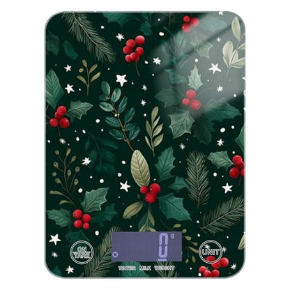 Food Scale Kitchen Scale Food Weight Scales Digital Weight Grams and Ounces Small Electronic Food Scale for Baking Cooking Holly Berries Pine Needles Stars Dark Green - color: Holly Berries Pine Needles Stars Dark Green