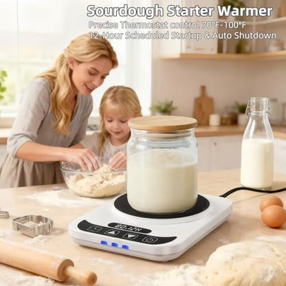 Sourdough Starter Warmer Mat | Precise 1°F Thermostat 70-100°F | 12H Auto Timer | Cooking Heating Pad for Bread Baking, Yogurt Making & Home Baking - color: White