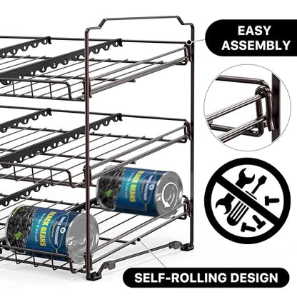 Simple Houseware Stackable Can Organizer Rack for Pantry/Cabinet – 11.5" D x 17" W x 13.75" H, Holds 36 Cans, 3-Tier Can Food Storage Dispenser, Bronze - color: Bronze