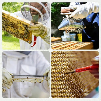 POLLIBEE 35Pcs Beekeeping Supplies Starter Kit with Bee Suit,Smoker & Frame Holder, Complete Bee Hive Tools Set with Oxford Bag for Beginner Beekeepers Men Women (XXL)