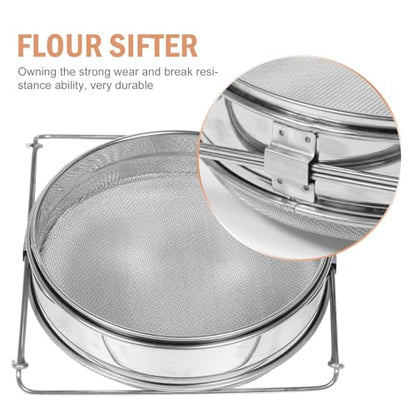Stainless Steel Double Layer Honey and Flour Sifter, Fine Mesh Manual Food Strainer for Kitchen Baking and Beekeeping, Portable Handheld Flour Sifting Tool