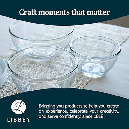 Libbey Baker's Basics 3-Piece Glass Mixing Bowls Set - Clear Bowls for Baking, Prep, Serving & Storage - Microwave, Oven, Freezer and Dishwasher Safe - color: Mix Set 3