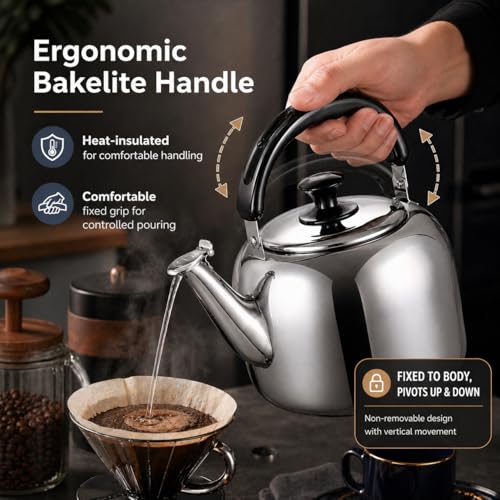 Whistling Stovetop Tea Kettle,Food Grade 316 Stainless Steel,Hot Water Fast to Boil,Stovetop Kettle with Ergonomic Handle,3.1 Quart Capacity