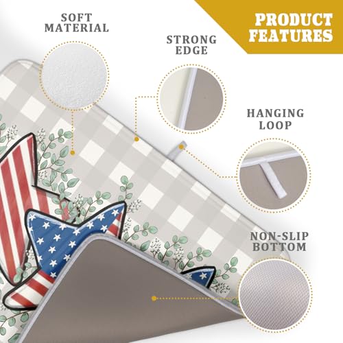 Patriotic Dish Drying Mat for Kitchen Counter Cute Stars 4th of July Holiday Absorbent Reversible Microfiber Kitchen Countertop Protector Dishes Pad Large 18x24 inch - size: 18" x 18"