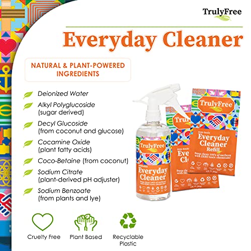 Truly Free Everyday Cleaner Kit - Multipurpose Cleaner Spray, Kitchen Counter Cleaner, Natural Cleaning Products, Multi-Surface Household Solution, 16 oz Reusable Empty Bottle + Two Fills, 3 oz ea. - size: 1 Count (Pack of 1)