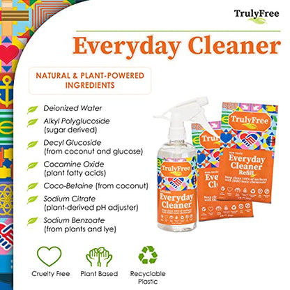Truly Free Everyday Cleaner Kit - Multipurpose Cleaner Spray, Kitchen Counter Cleaner, Natural Cleaning Products, Multi-Surface Household Solution, 16 oz Reusable Empty Bottle + Two Fills, 3 oz ea. - size: 1 Count (Pack of 1)