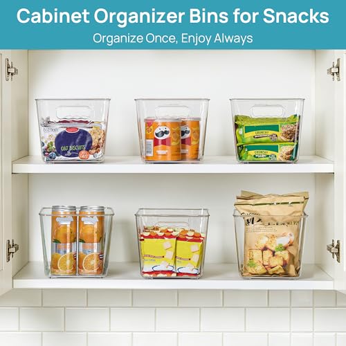 Vtopmart 6 Pack Clear Storage Bins, Pantry Cabinet Organizer Bins with Handle for Pantry Organizer and Storage, Plastic Bins for Fridge, Cabinet, Kitchen, Countertops, Cupboard, Freezer, Medium - size: M(10"×6"×5")