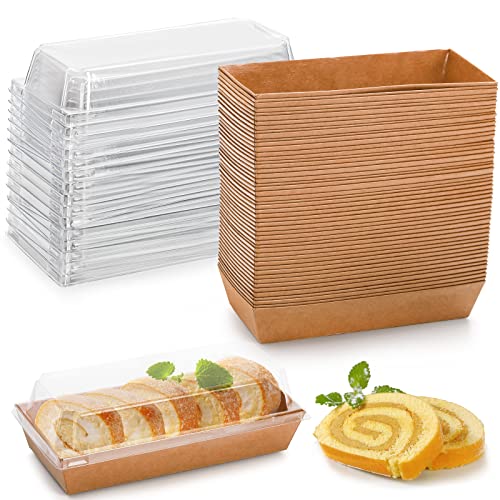 Dicunoy 100 Pack Disposable Sandwich Containers with Clear Lids, Paper Sushi To Go Containers, Rectangle Swiss Roll Cake Boxes for Craft Dessert, Waffle, Cookie, Breads, Pastry, Food Truck Business