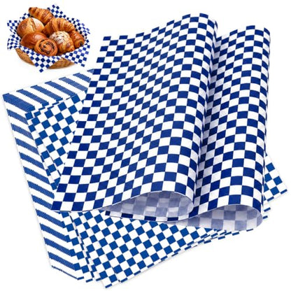1000 Pcs Deli Paper Sheets 12x12", Premium Food Basket Liners, Grease Resistant Wax Paper Sheets for Food, Classic Checkered Sandwich Wrapping Paper for Party, Festival and Outdoors - color: Blue