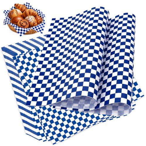 1000 Pcs Deli Paper Sheets 12x12", Premium Food Basket Liners, Grease Resistant Wax Paper Sheets for Food, Classic Checkered Sandwich Wrapping Paper for Party, Festival and Outdoors - color: Blue
