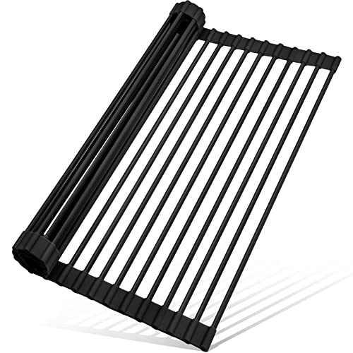 MERRYBOX Roll Up Dish Drying Rack Silicone Wrapped Over The Sink Dish Drying Rack Multipurpose Foldable Sink Drying Mat Anti-Slip & Anti-Rust Dish Rack for Kitchen, 17.5" x 13", Black - color: Rectangle-black, size: Rectangle: 17.5" x 13"