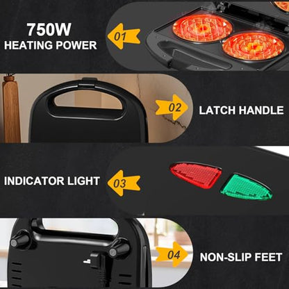 OSTBA Mini Waffle Maker 750W, Double 4-Inch Belgian Waffles Iron, Nonstick Plates, Compact Breakfast Appliance, Easy to Clean, Perfect for Kids & Family Breakfast - style: ABS07-B