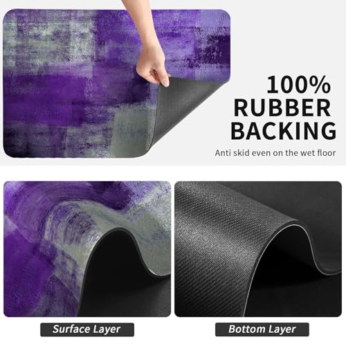 Dish Drying Mat for Kitchen Counter, Purple and Grey Abstract Art, Absorbent Quick Dry Pad with Rubber Backing, Draining Mat Dish Rack Pad for Dishes, Utensils, Countertops, Sinks 12" x 20 - color: Purple and Grey