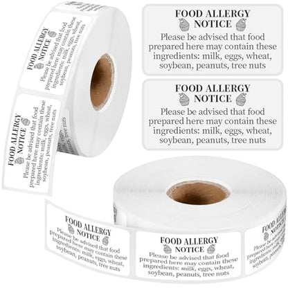 Gueevin 600 Count 1x2'' Food Allergy Warning Labels Allergies Restaurant Food Safety Self Adhesive Stickers Restaurant Removable Thermal Printed Labels for Kitchen(White) - color: White