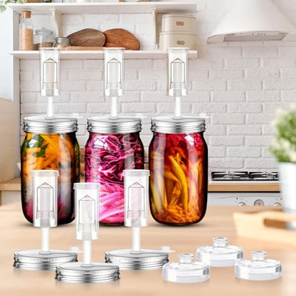 Honeydak Fermentation Kit for Mason Jars – 6 Pack Wide Mouth Glass Jars with Airlock Lids & Weights for Kimchi, Sauerkraut, Pickles & Yogurt - size: 34 oz