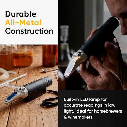 0–32% Brix Lighted Handheld Analog Refractometer with ATC, Durable LED Illuminated Brix Meter for Sugar Content, Juice and Syrup Testing, Fruit Vegetable Samples and Measurement - style: Analog Lighted