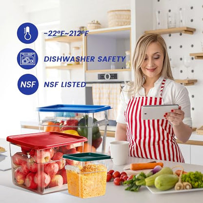BIEAMA 4 Pack Food Storage Containers, 12 Quart with Lids, Square Commercial Containers with Scale, NSF, Polycarbonate, Clear - color: 12Qt-4 Pack(Blue Lids)