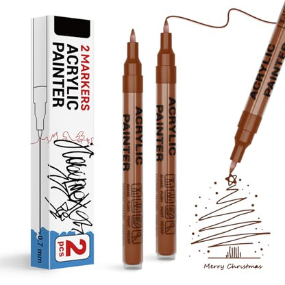 Acrylic Paint Pens Waterproof Markers 2 Brown Permanent Marker Pens Acrylic Pens for Rock Painting Glass Stone Ceramic Metal Fabric Pebble Painting pens Craft Supplies - color: Brown