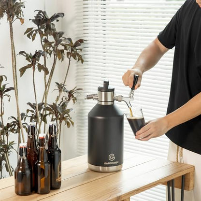 128oz Double-Walled Mini Keg Growler, Stainless Steel Vacuum Insulated Home Dispenser System with Detachable Faucet & Regulator Keeps Homebrew, Craft, and Draft Beer Carbonated and Fresh