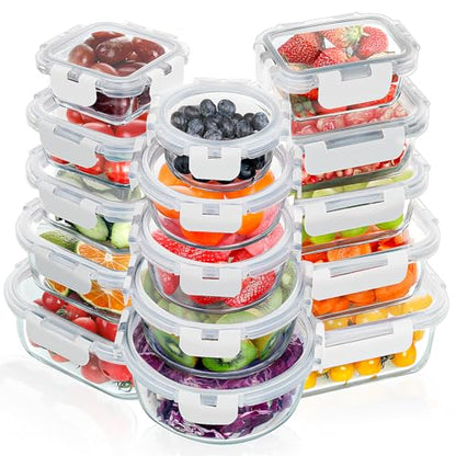 VERONES 30 Pieces Glass Meal Prep Containers Set, Stackable Food Storage Containers with Lids-Airtight Glass Lunch Containers，for Microwave, Oven, Freezer & Dishwasher,White - color: White-30