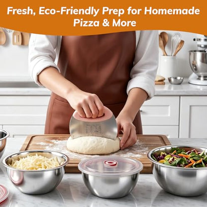 3 Pack Pizza Dough Proofing Box Includes Cutter, 800ML+1200ML+1800ML Stainless Steel Food Storage Container with Lid, Household Pizza Dough Bowl for Bread & Dough Balls - size: 1800ML