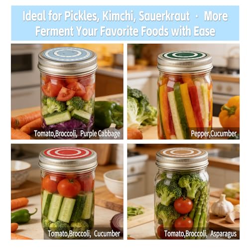 AZY 4-Pack Silicone Fermenting Set – Manual Date Tracker Mason Jar Fermentation Covers, Cross Vent Air Release for Wide Mouth Mason Jars, Pickle Pipe Fermenting Supplies