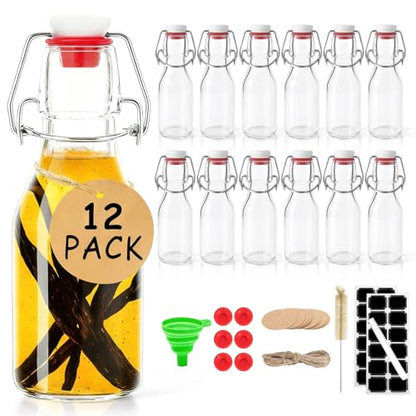 Ruckae Swing Top Glass Bottles,Flip Top Glass Bottle with Lids Sealable Kombucha Bottle for Brew Beer Syrup Vanilla Extract Air Tight Bottles for Gift (4 oz 12 pack) - size: 4 oz 12 pack