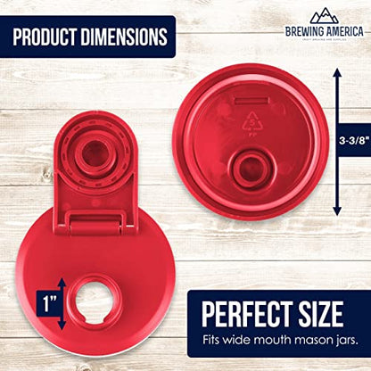 Mason Jar Lids Wide Mouth Plastic 4 pack-USA Made-Flip Cap Screw Top Pour Spout Drink Hole - Leak-proof for Kerr and Ball Canning Jars - Airtight for Drinks to Go and Controlled Pouring - Red - color: Old Glory Red