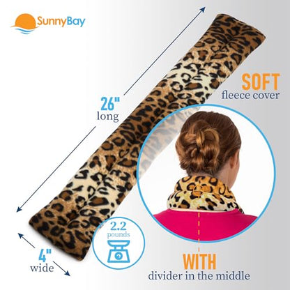 SunnyBay Microwave Heating Pad, Microwavable Heated Neck and Shoulder Wrap, Soothing Weighted Moist Heat or Ice Pack with Flaxseed and Lavender, 26x5 Inches, 2.5 lbs, Leopard - color: Lavender - Leopard