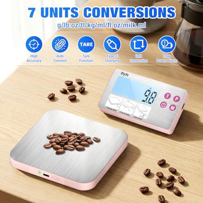 33lb Rechargeable Kitchen Scale, Diyife 304 Stainless Steel Food Scale with Detachable Display, 1g/0.1oz Precise Graduation, Magnetic, Backlit LCD, Tilt Stand, for Baking, Cooking, Meal Prep (Pink) - color: Pink