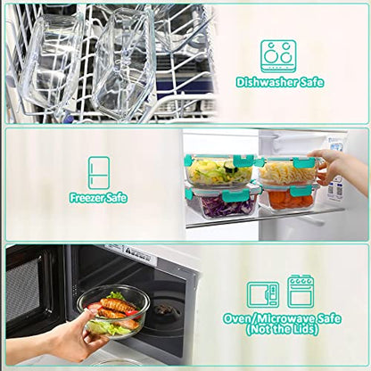 MCIRCO 8-Pack 30 oz Glass Meal Prep Containers - Airtight Glass Lunch Containers with Lids, Microwave, Oven, Freezer & Dishwasher Safe, Green - color: Green